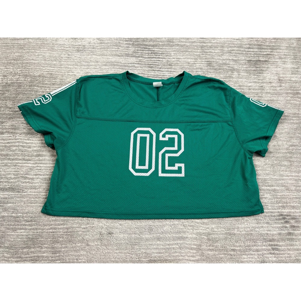 No Boundaries Jersey Womens XXL Green 02 Graphic Mesh Cropped Sporty Top